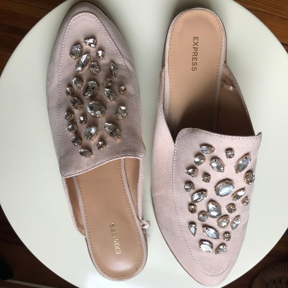 Express Shoes - Express Blush Jewel Embellished Pointed Mules 10
